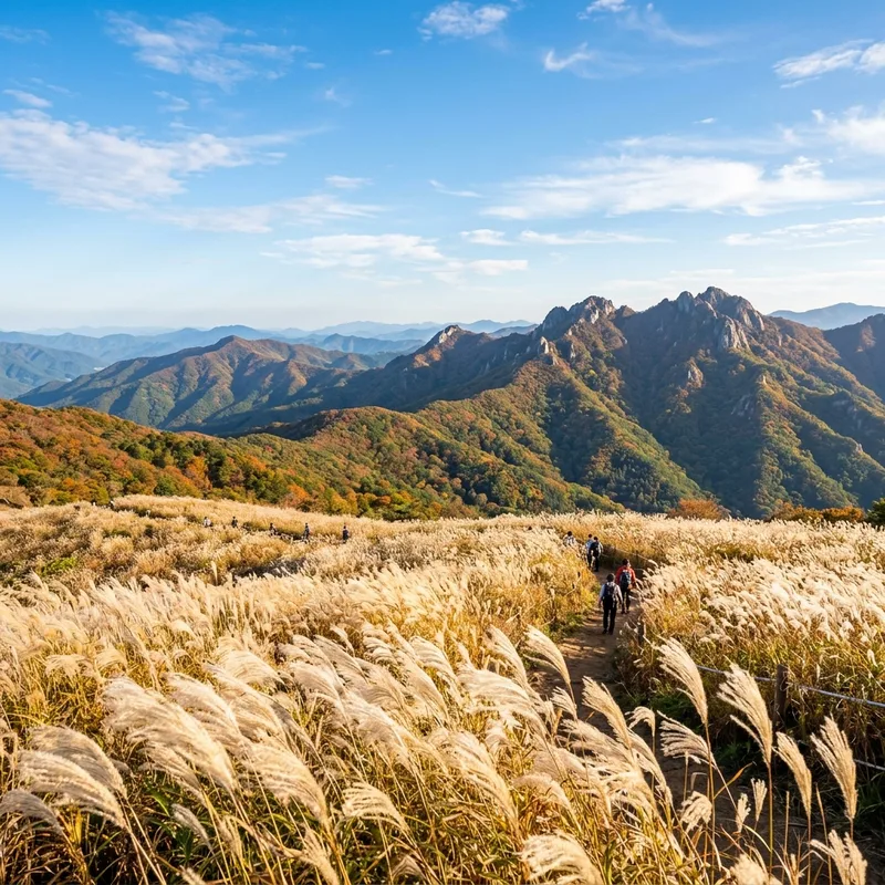 Yeongnam Alps majestic mountain peaks and pampas grass